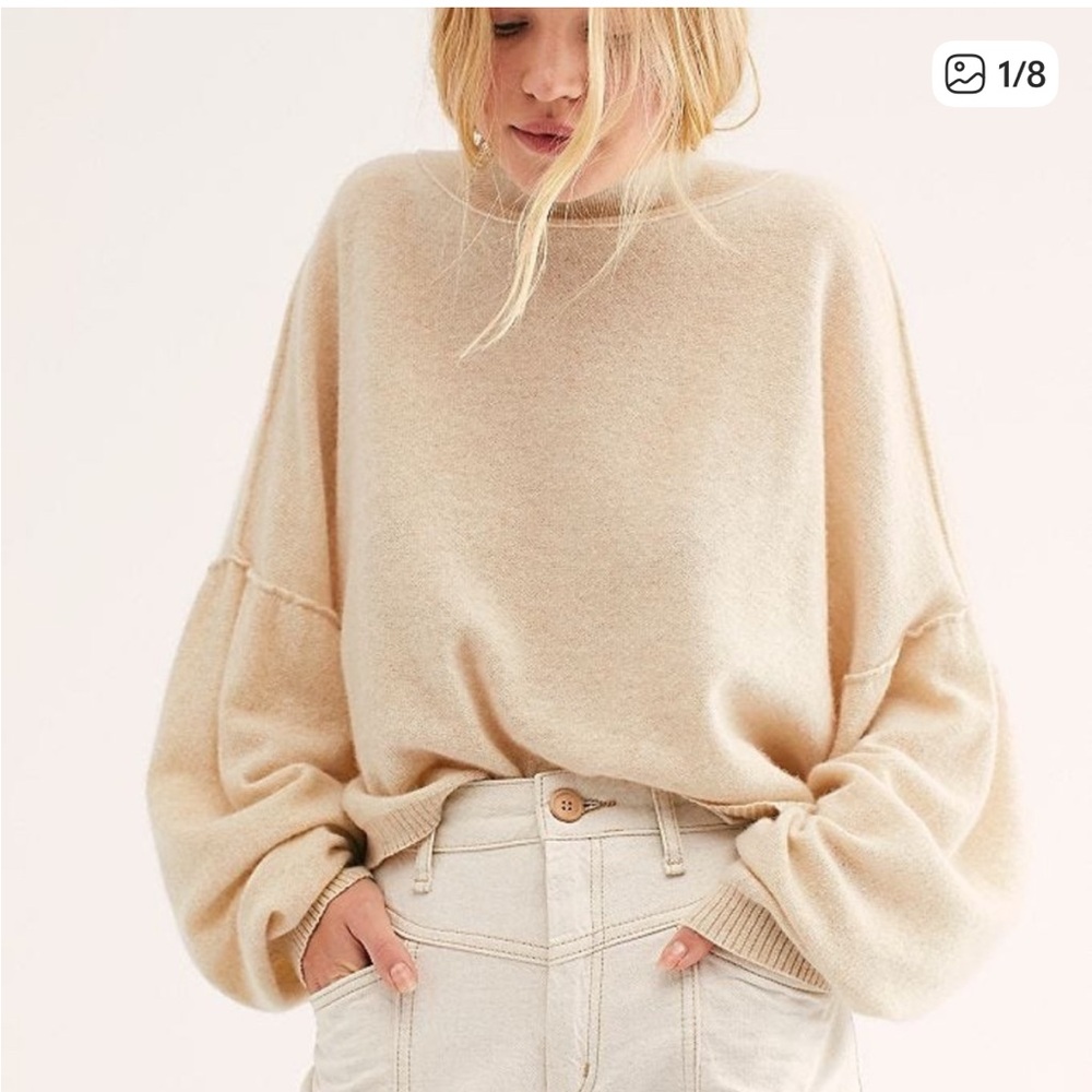 Free People 100% Cashmere Cream 'So Low So High' Mock Neck Sweater